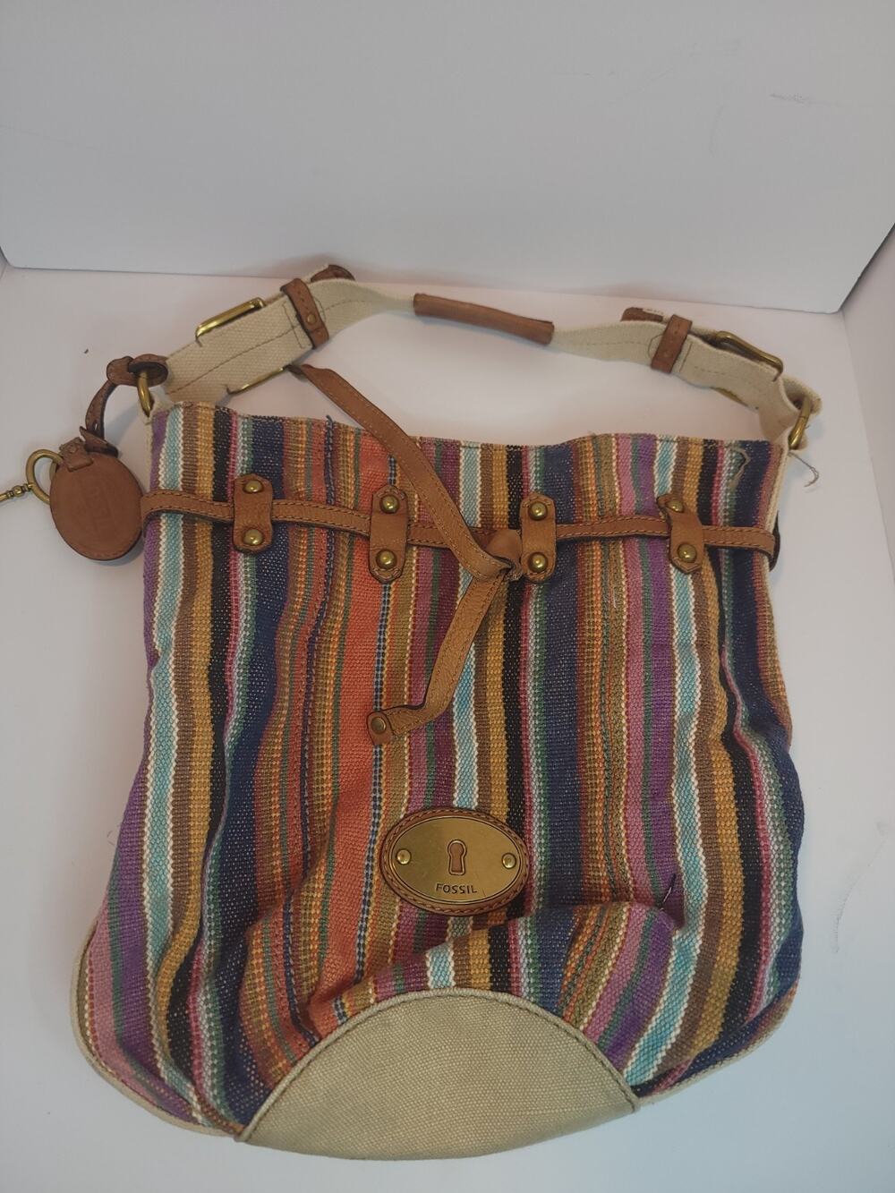 Fossil Long Live Vintage Striped Shoulder Bag With Key